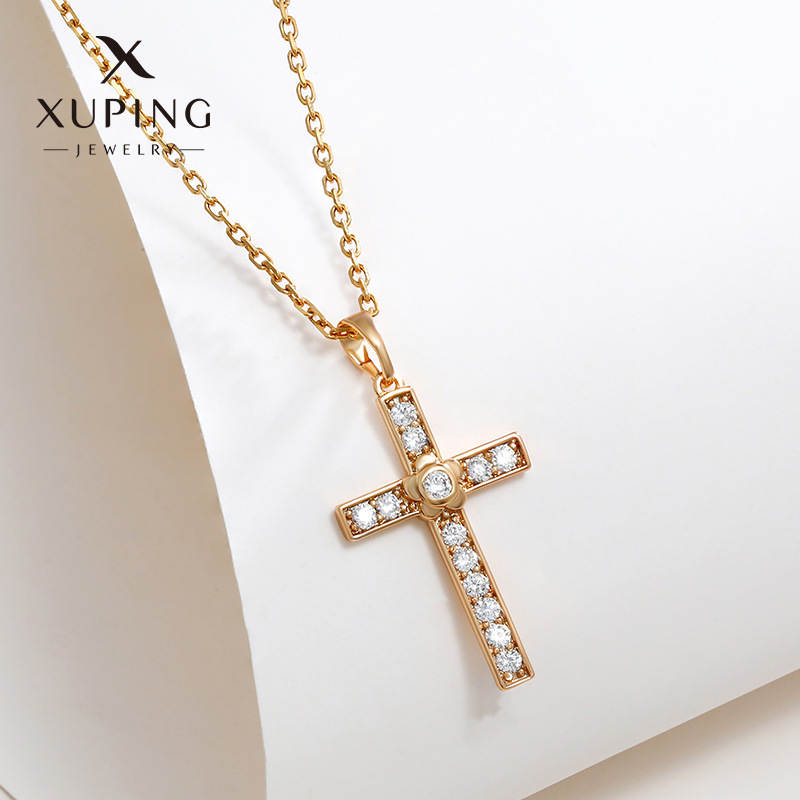 Xuping Jewelry Micro Inlaid Zirconium Cross Pendant Female Light Luxury and Simplicity Personalized Cold Style Necklace Pendant Accessories Male