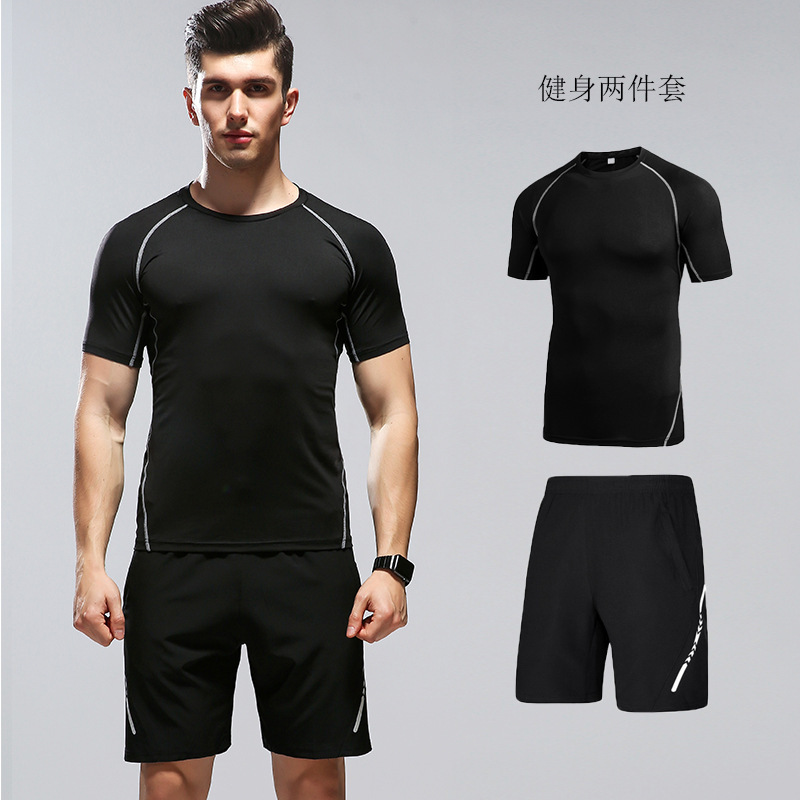 新款健身服套装男跑步运动紧身衣吸汗训练服篮球晨跑夏季两件套男