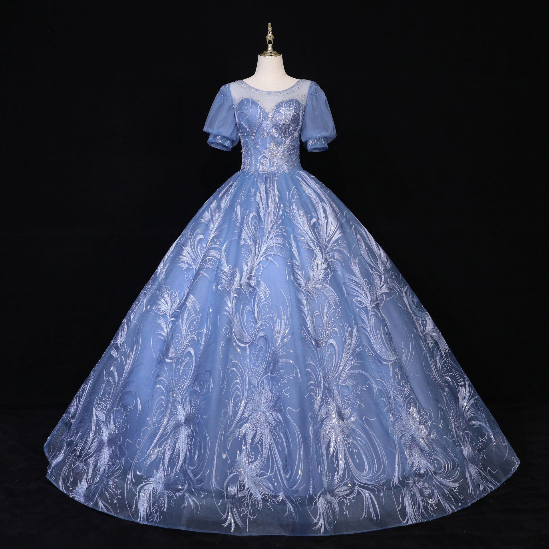 天使的嫁衣 超仙蓝色花朵新娘结婚敬酒服艺考婚纱晚礼服批发176-报价