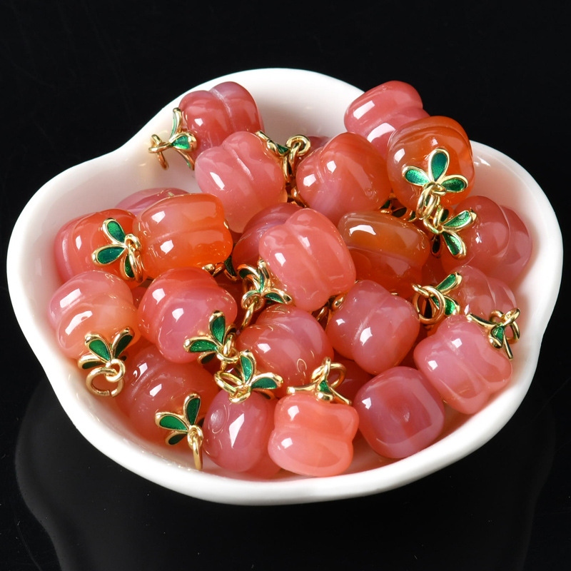 天然盐源玛瑙吊坠小柿子挂坠diy水晶饰品女手链滴溜配件散珠隔珠