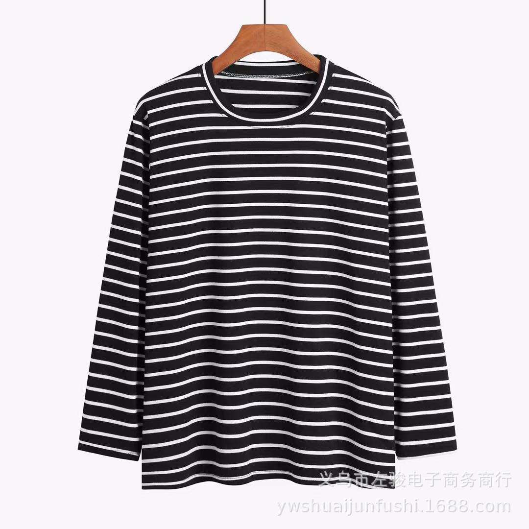 Spring and Autumn Mom Wear Casual Style Japanese and Korean Striped Double-Sided Dralon Half Turtleneck Regular Women's Bottoming Shirt Wholesale