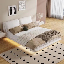 奶油风大象耳朵悬浮床皮床双人床主卧卧室床现代简约悬空床软包床