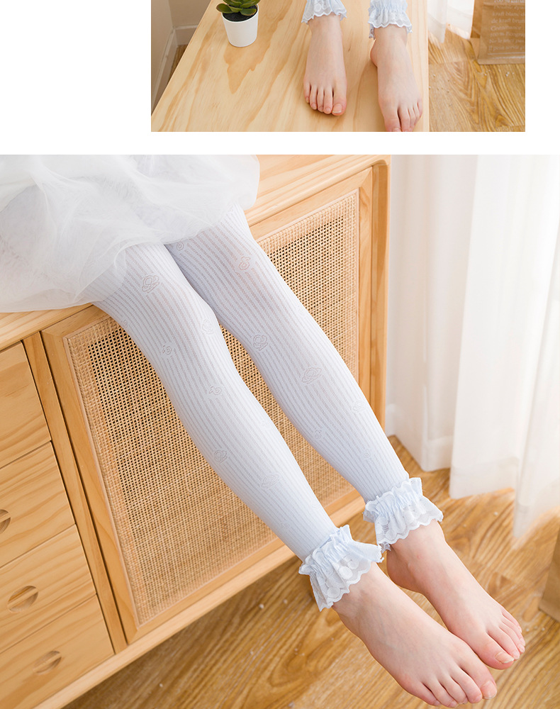 夏季超薄款抗女童连裤袜抖音花边薄儿童丝袜起球白色宝宝九分裤子