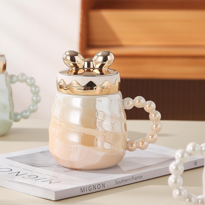 Ceramic Cup with Lid Gift Ins Mug Good-looking Household Ceramic Water Cup Export Pearl Colorful Cup