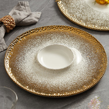 小吃餐盘后厨餐具盘子家用西餐盘陶瓷ins法式风金色牛排平盘垫盘