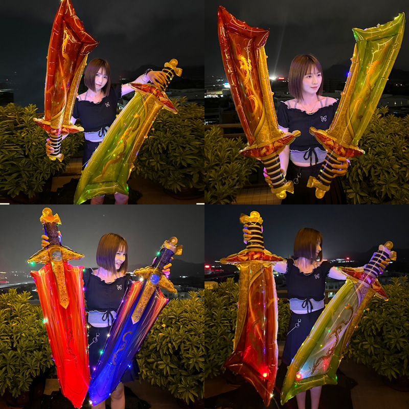 Large Thick Flash Sword Dragon Sword Sword Children's Toy Floor Push Balloon Stall Luminous Balloon Birthday Party