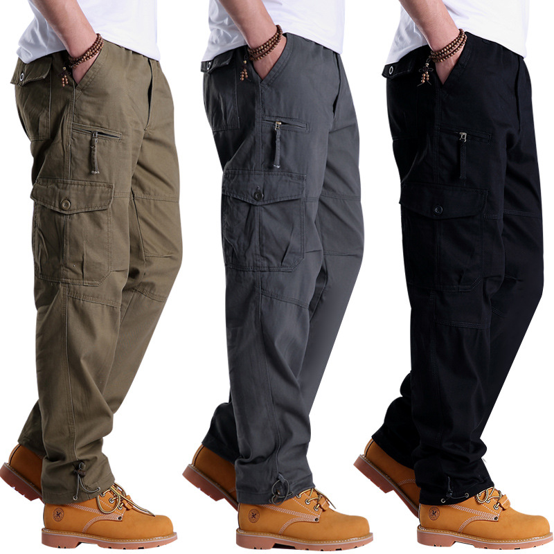 Overalls Men's Summer Loose Multi-Pocket Slacks Fashion Brand Straight-Leg Pants plus Size Wear-Resistant Sports Pants