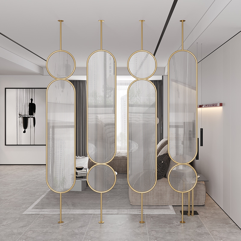 客厅创意铁艺长红玻璃屏风隔断墙家用进门办公室简约轻奢现代