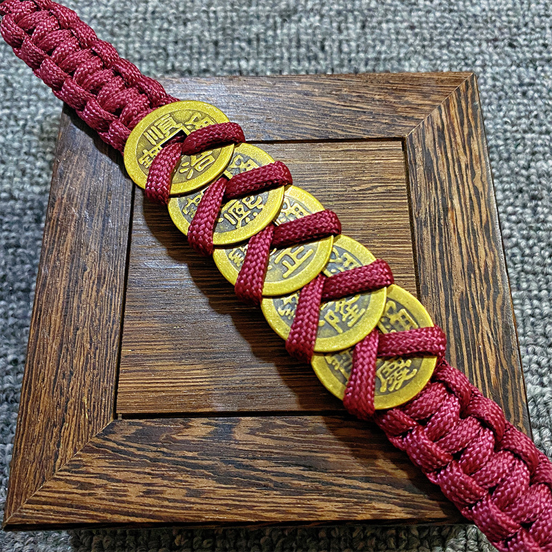 精品五帝钱手链手工编织伞绳铜钱手环红绳情侣创意礼品网红