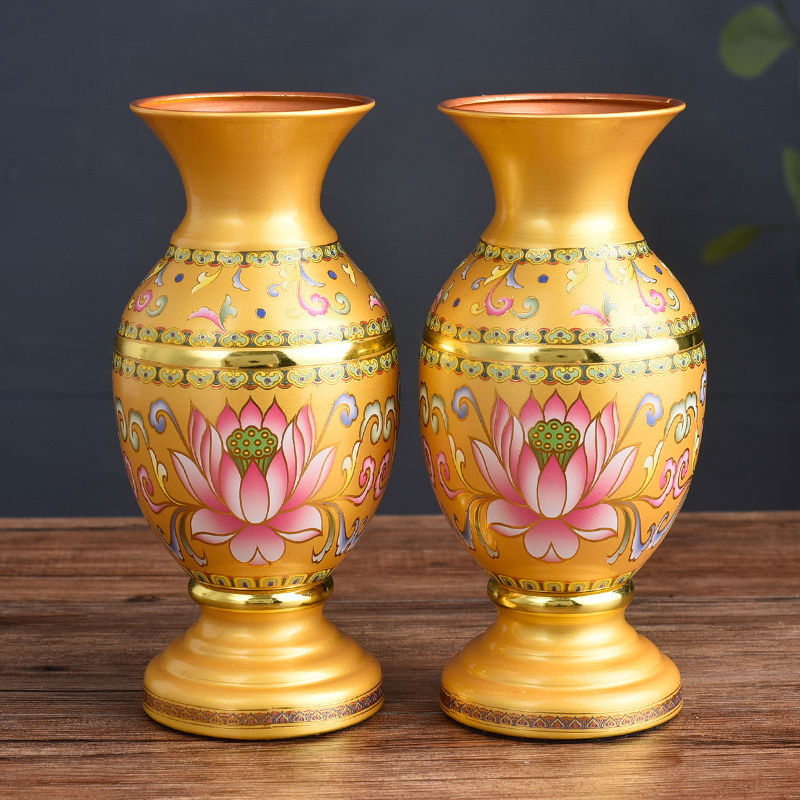 珐琅彩供佛花瓶佛堂观音一对家用莲花佛具小号佛前插花供花瓶
