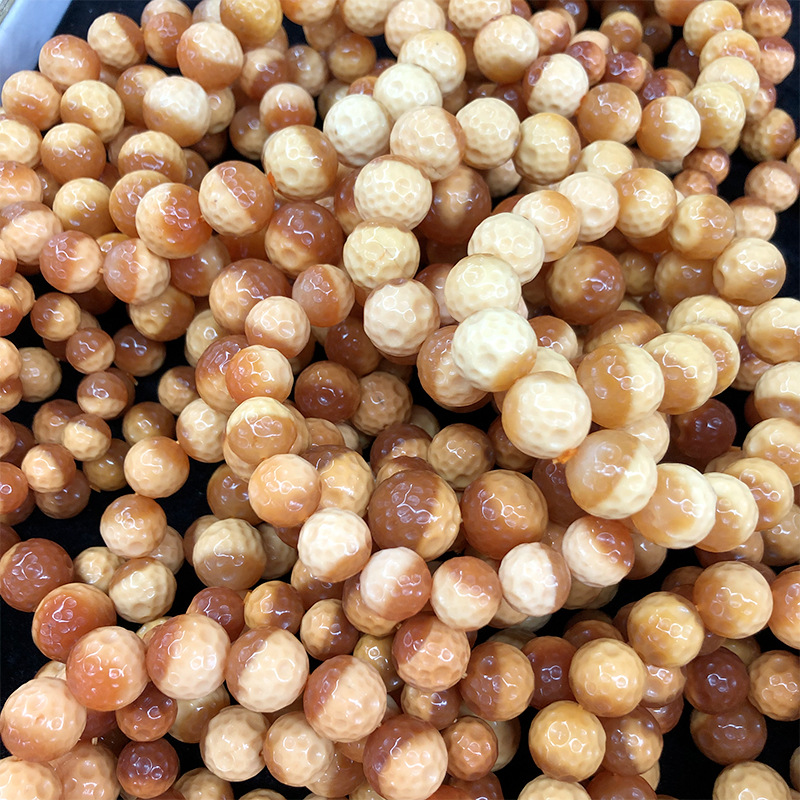 缅甸黄玉星球手链 民族风饰品文玩玉石盘珠手串 缅黄圆珠雕刻手链