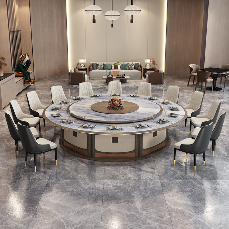 新中式酒店电动餐桌圆桌带转盘16人20人饭店酒店包厢包间餐厅饭桌