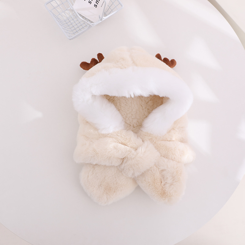 Winter Children's Hat Scarf Integrated Boys and Girls Thickened Warm Plush Cute Baby Antlers Earflaps Cap