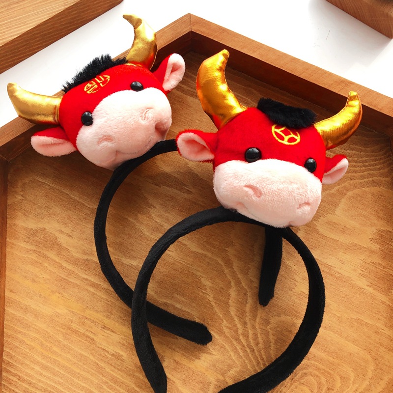 牛气冲天牛年发箍牛角新年头箍红色小饰品发饰发卡喜庆牛头头饰女