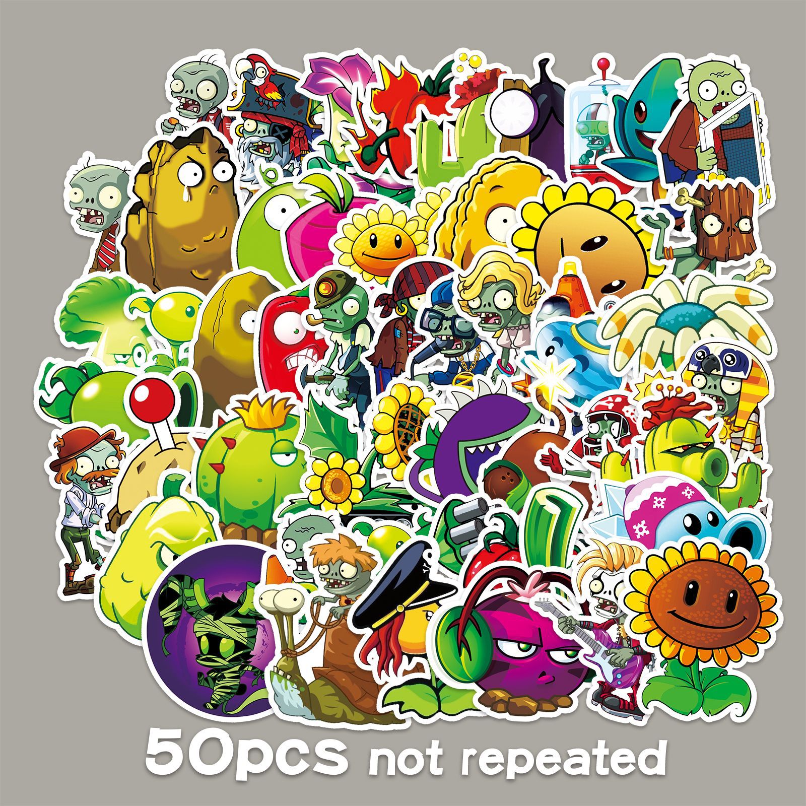 50张卡通植物大战僵尸游戏涂鸦贴纸行李箱冰箱滑板车汽车装饰贴纸