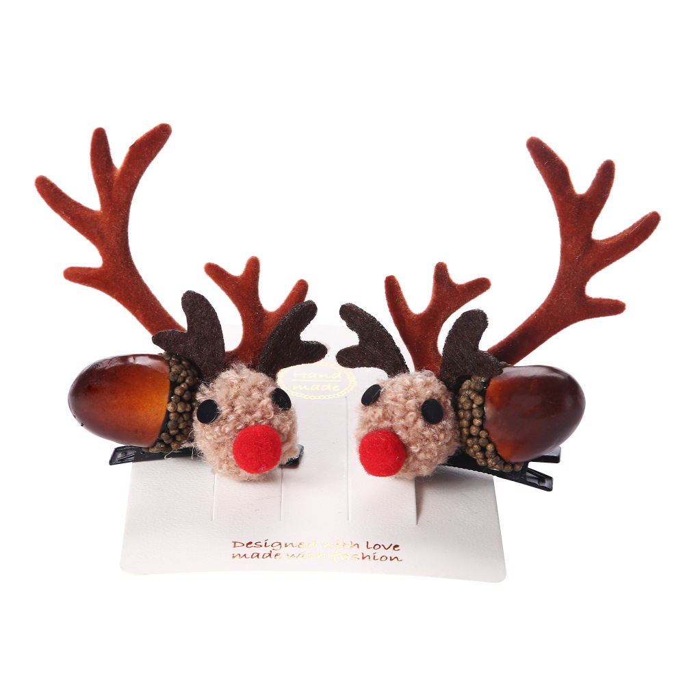 New Christmas Antlers Barrettes Girls Holiday Dress up Hair Accessories Photo Props Elk Ear Bell a Pair of Hairclips