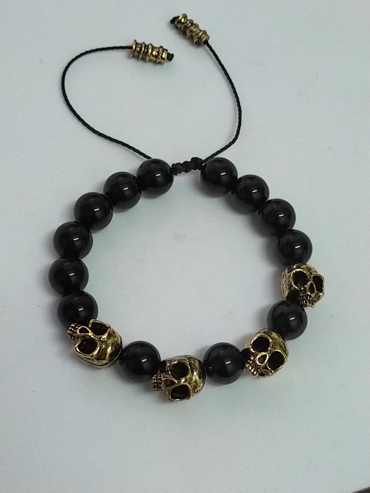 2022跨境爆款男士抗焦虑骷髅头手链 黑色缟玛瑙解压舒缓治愈手绳
