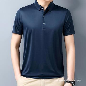 青polo衫桑蚕丝短袖纯色t恤中年男装真丝商务男士夏新24休闲时尚