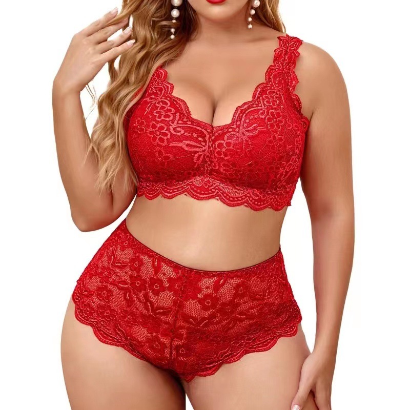 2023 Europe and America Cross Border Sexy Lingerie Teasing plus Size Passion Midnight Lace See-through Sexy Pajamas Factory Wholesale