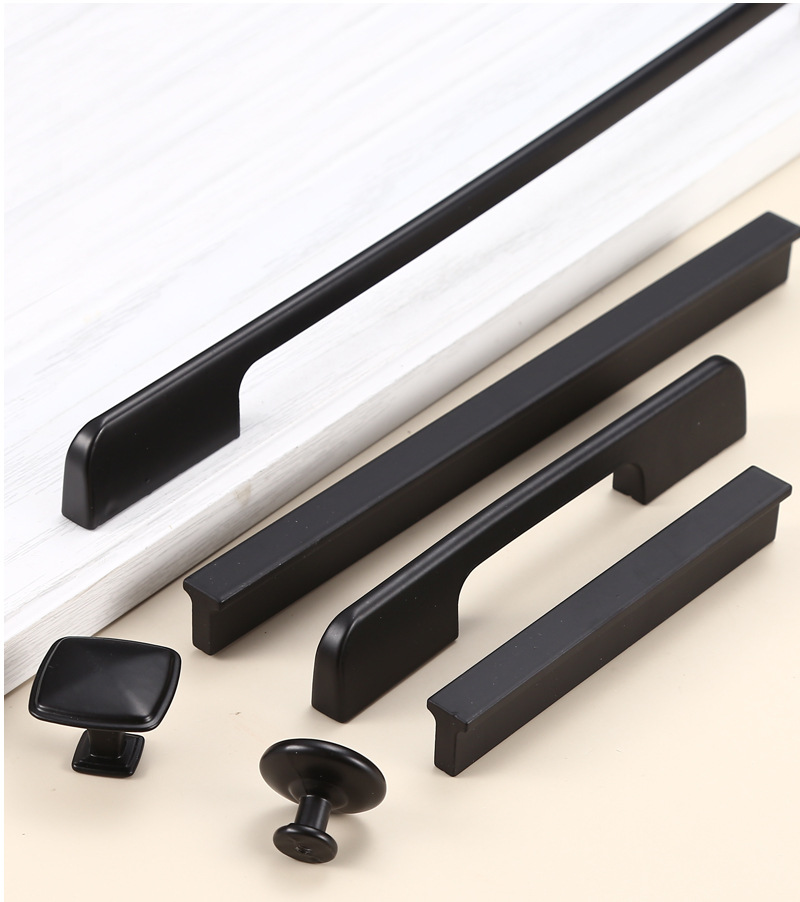 门把手五金厂家批发柜门拉手铝合金黑色衣柜橱柜门抽屉单孔暗拉手