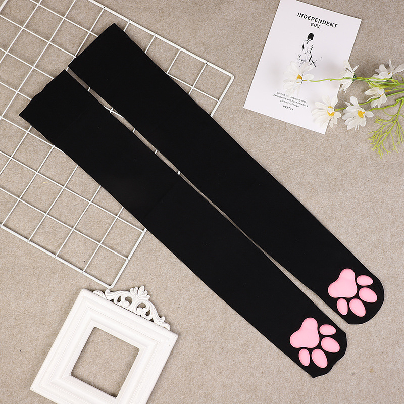 Japanese Style Two-Dimensional Cat's Paw Socks 3D Cat Meat Pad Black Silk JK Socks over the Knee Stockings Factory Direct Supply Wholesale