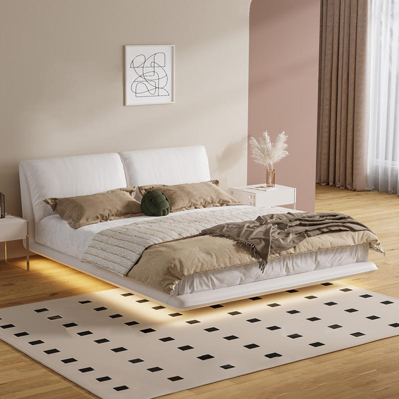 大象耳朵悬浮床网红悬空泡芙床软包真皮床现代简约意式极简主卧床