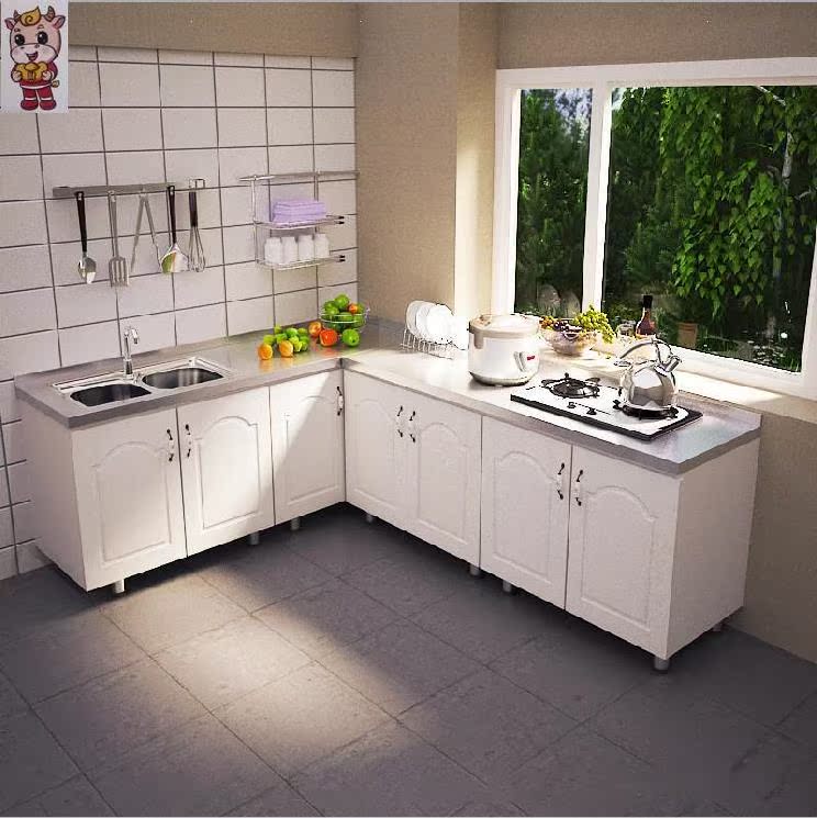 橱柜不锈钢家用平台多功能煤气灶简易厨房柜子整体一体食堂餐具