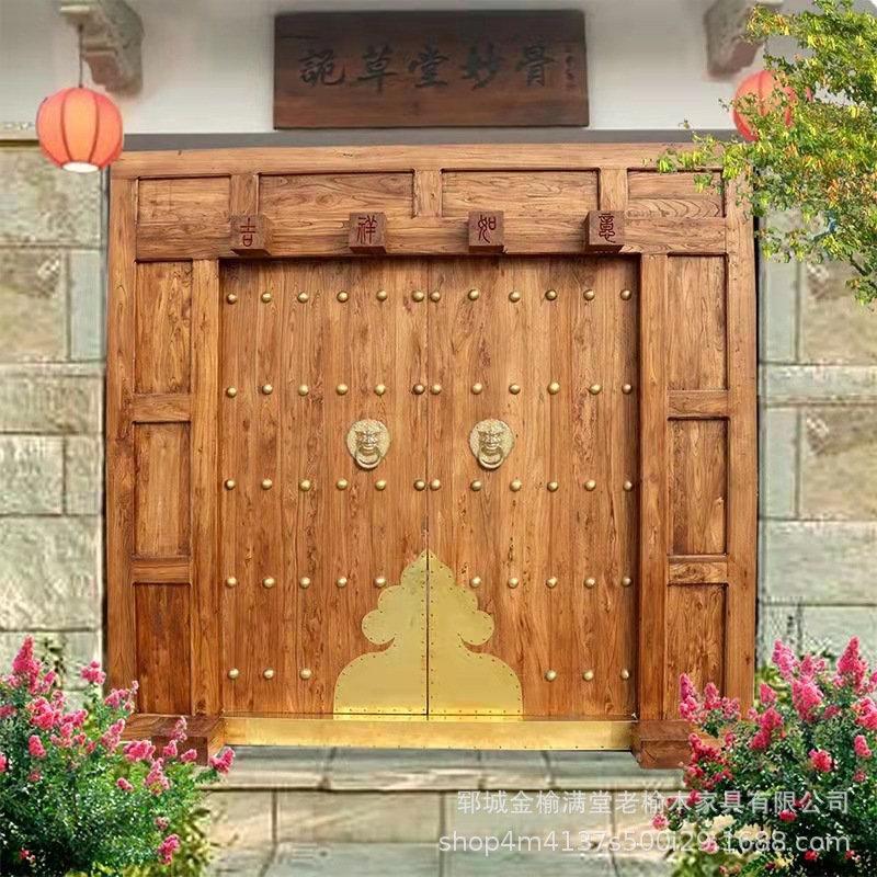 农村庭院老式双开进户门 酒楼茶楼雕刻仿古木质大门 大量供应