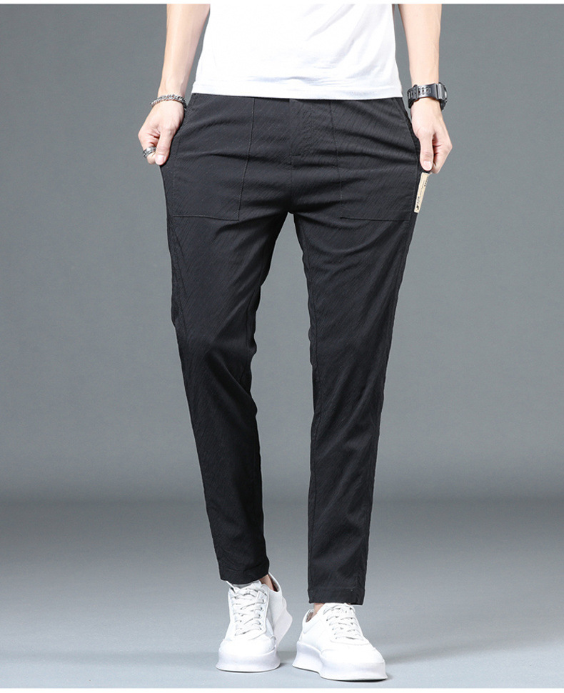 2021春夏冰丝休闲裤男修身松紧腰长裤小脚西裤潮流运动裤直筒男裤