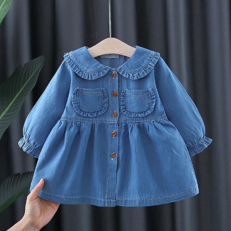 女宝宝洋气长袖连衣裙婴儿韩版春装公主裙儿童小女孩牛仔裙1-2岁3
