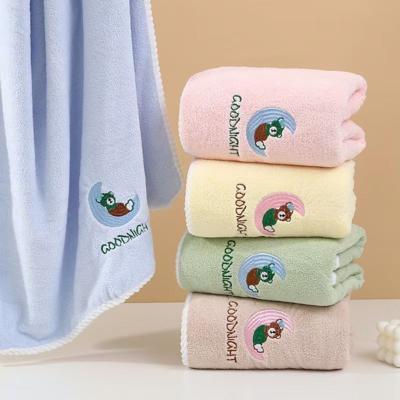 Coral Fleece Cartoon Children's Adult Home Use Bath Towel Absorbent Lint-Free Wholesale Soft Candy Color Cute Bath Towel