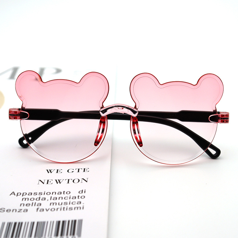 New Bear Siamese Frame Kids Sunglasses Wholesale Children's Sunglasses Gradient Color Frameless Cartoon Kid's Eyewear