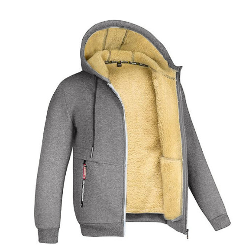 Cross-Border Lambswool Men's Sweater Autumn and Winter Fleece-lined Thickened Hooded Sportswear Casual Cardigan Warm Coat
