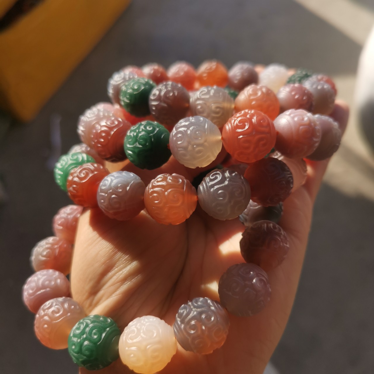 天然盐源玛瑙回纹珠 糖果色手持念珠款 宫廷古装风女士小清新手链