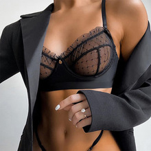 跨境销售情趣镂空弹力女透视诱惑欧美三点式性感黑色睡衣一件代发