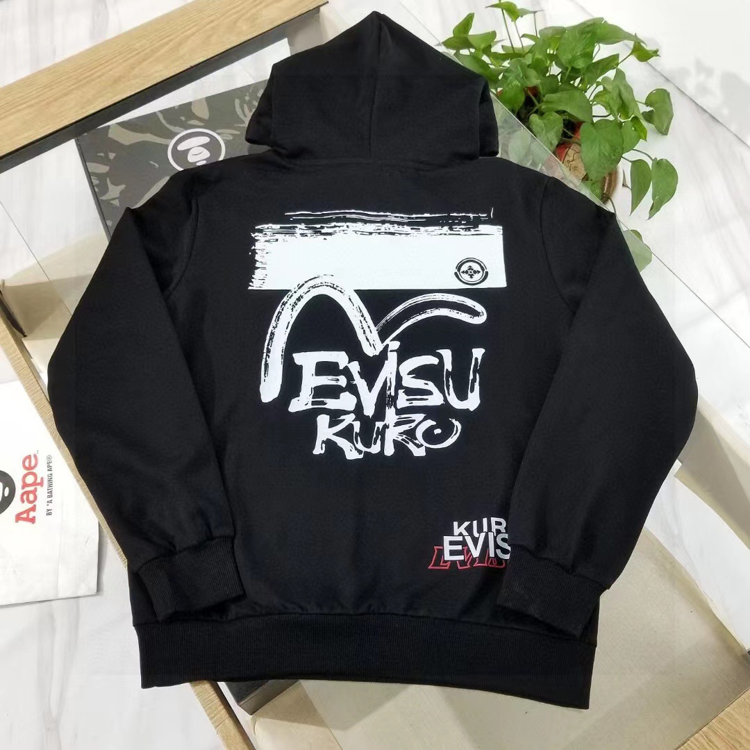 2023新款福神手刷式海鸥标志字母印花棉毛圈连帽套头情侣卫衣潮