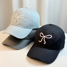 韩国ins小众设计师款粉色蝴蝶结刺绣鸭舌帽女甜美可爱软顶棒球帽