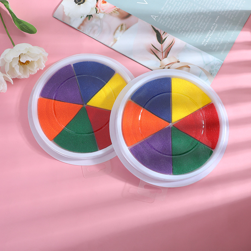 6色圆形彩色手掌涂鸦印泥幼儿园儿童diy印台盒可水洗手掌画颜料