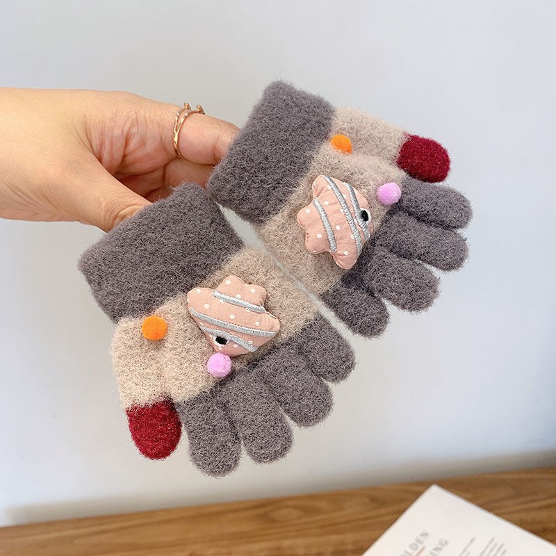儿童手套男童女童幼儿秋冬柔软保暖针织毛绒手套卡通可爱五指手套