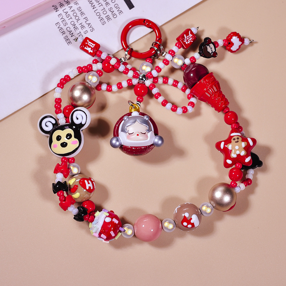 Christmas New Mobile Phone Charm Red Festive Chinese New Year Celebration Ornaments Pop Mart Sitting Cute Hand-Painted Beads Beaded Pendant