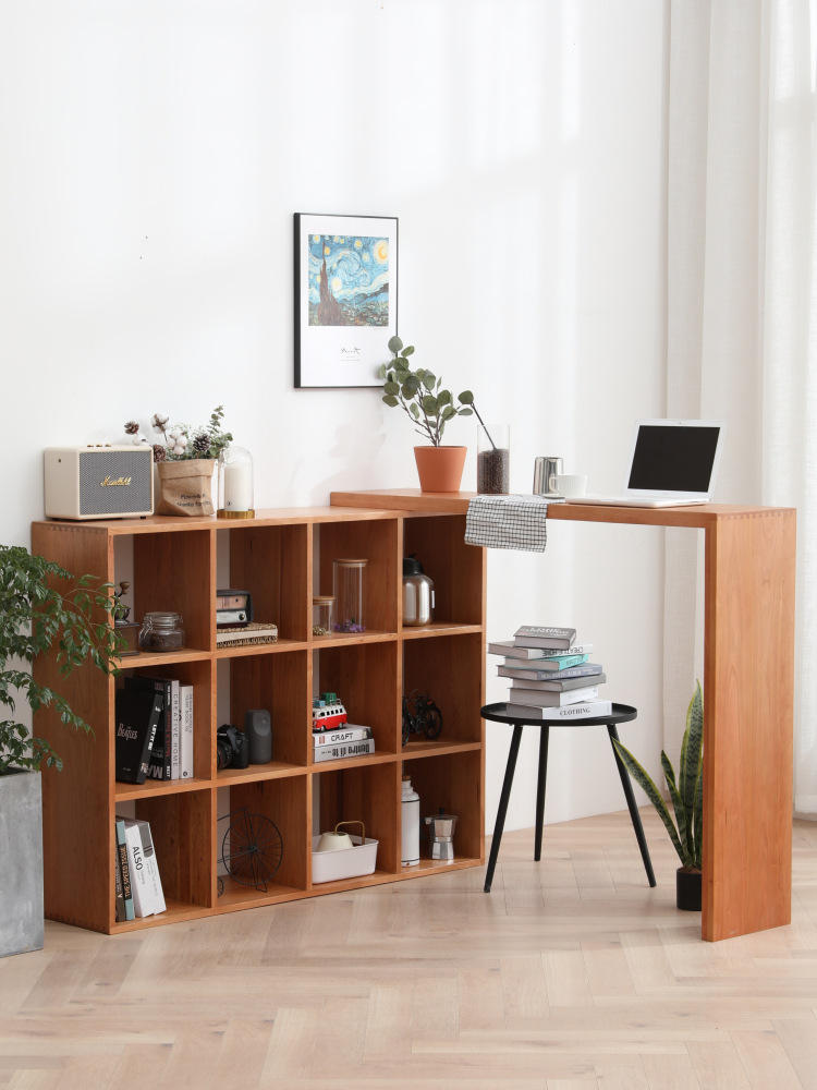 樱桃木书架吧台桌全实木写字桌电脑桌格子收纳柜子写字台隔断书桌