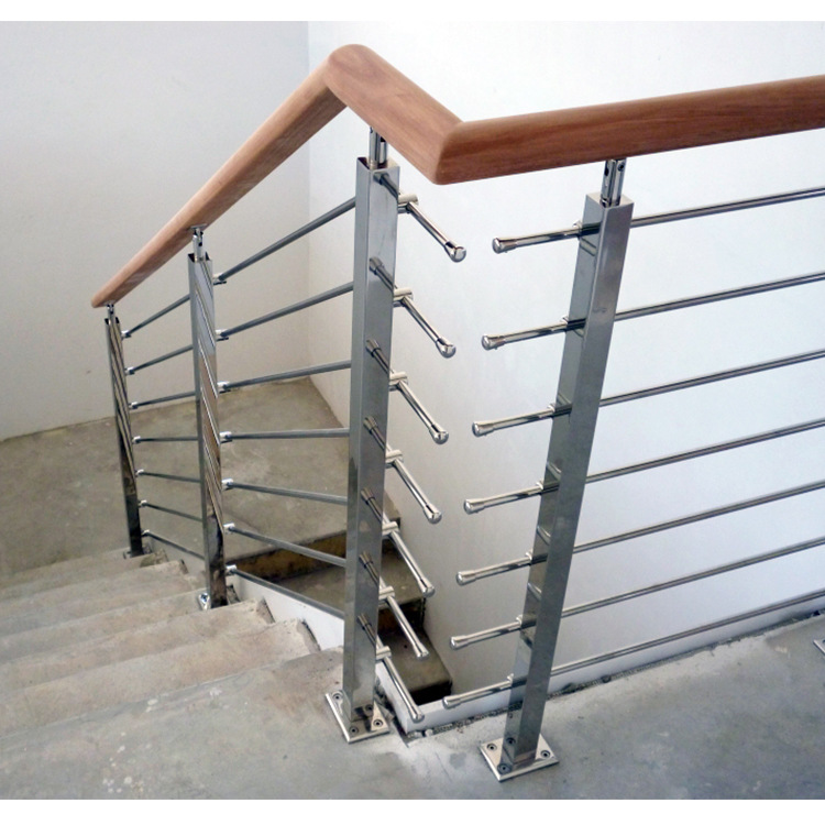 钢木楼梯栏杆定制 家用防腐木扶手316不锈钢镜光立柱栏杆厂家批发