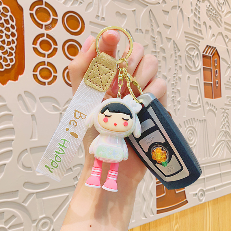 Creative New Soft Rubber Electroplating Crossdressing Girl Keychain Exquisite Cute Schoolbag Pendant Car Key Chain Wholesale
