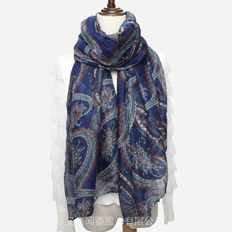 New Ethnic Style Cotton and Linen Scarf Voile Large Size Shawl Cashew Print Middle-Aged and Elderly Neck Protection Scarf Scarf