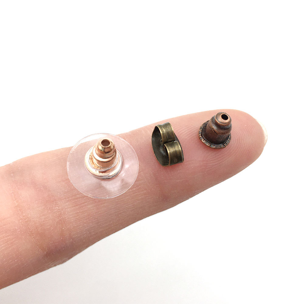 100个飞盘耳堵蝴蝶耳塞橡胶堵头 玫瑰金头耳扣耳拖背耳饰配件