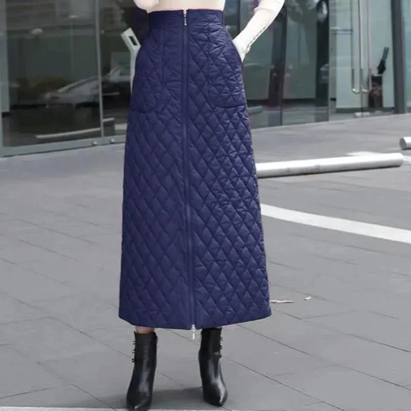冬裙女秋冬新款加厚羽绒棉裙半身裙冬季中长款冬天裙子冬长裙外穿
