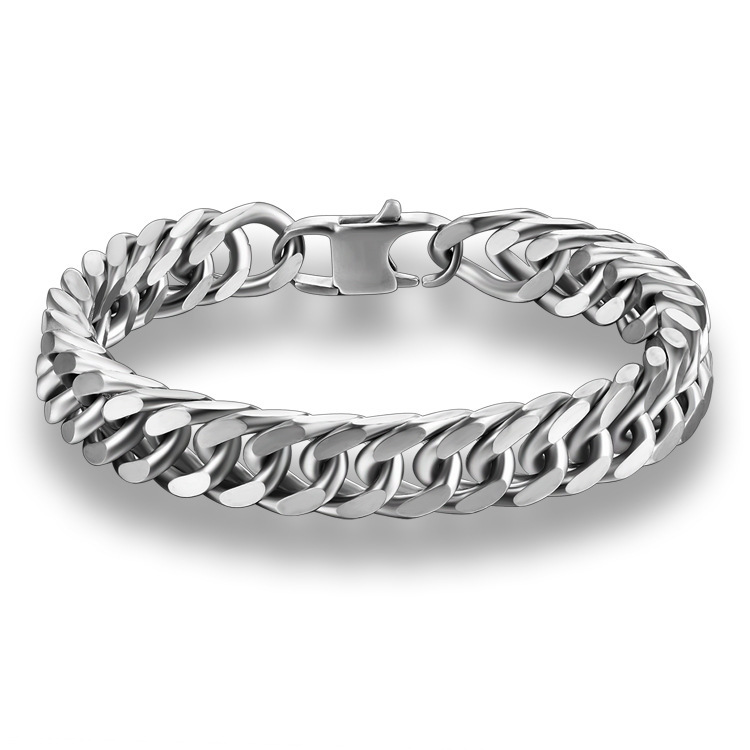 欧美ins个性潮男钛钢古巴链嘻哈rap说唱钛钢男个性魅力方型扣手链