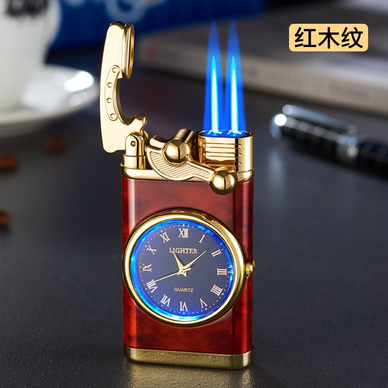 Hf615a Lantern Watch Rocker Arm Double Direct Punching Windproof Gas Lighters Laser Engraving Logo Advertising Wholesale