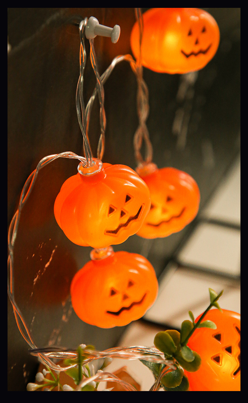 新款万圣节鬼节小南瓜灯串骷髅头灯串室内外装饰灯房间氛围灯串