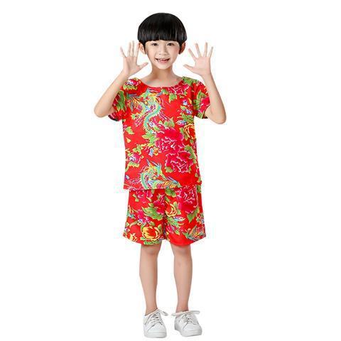 一件起批包邮儿童东北农村大花布衣服男女童大花短裤套装嘻哈搞笑